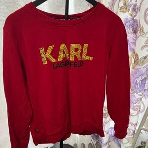 Karl Lagerfeld Red Crewneck Sweatshirt with Yellow Logo